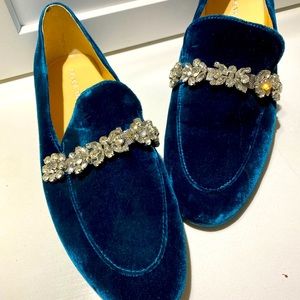 IVANKA TRUMP VELVET LOAFERS WITH RHINESTONE EMBELLISHMENTS